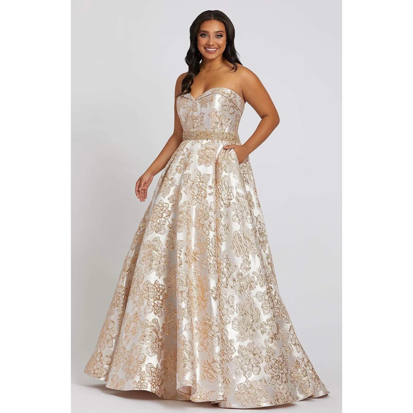 Mac Duggal 67238 Gold Sleeveless Brocade Ball Gown 14w Nwt $558 One Of A Kind!